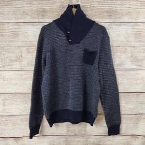 J.Crew Shawl Collar Lambswool Sweater Navy Blue Gray Medium
